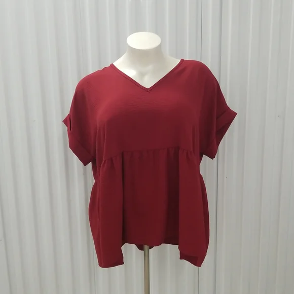 Brick Red Entro Vneck Tunic Peplum top - Picture 1 of 6